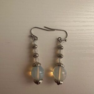 Opalite Bead Drop Earrings - Silver Accent